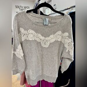 LOFT Gray and Cream Lace Sweater